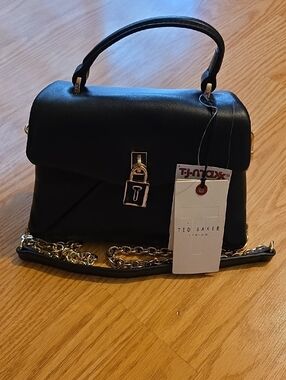 Ted Baker Black Top-Handle Satchel with Gold Chain